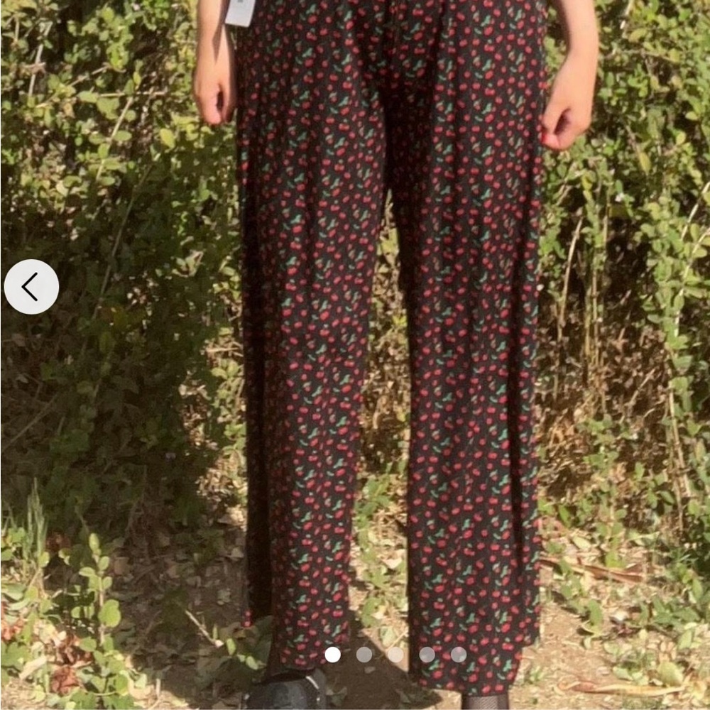 Betsey Johnson Black Pants with Red Cherry Print